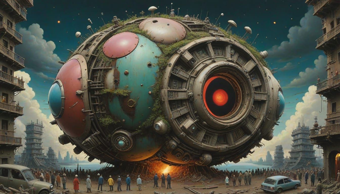 Surreal Post-Apocalyptic Dreamcore Landscape in Elaborate Bi...