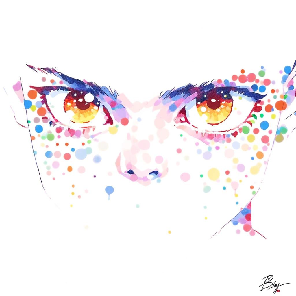 Impressionistic Portrait with Anime Eyes in Ben-Day Dots