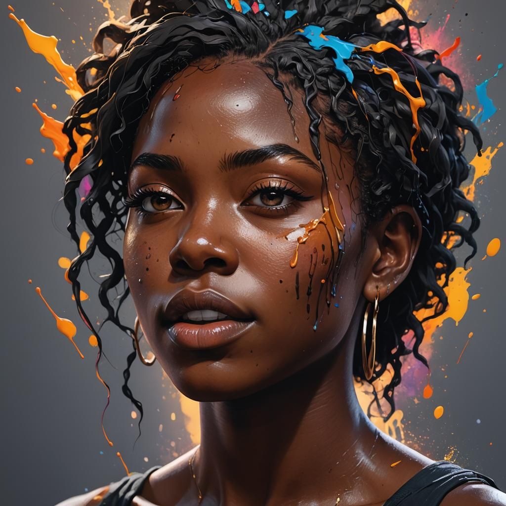Intricately Detailed Portrait of a Black Girl in Splash Art