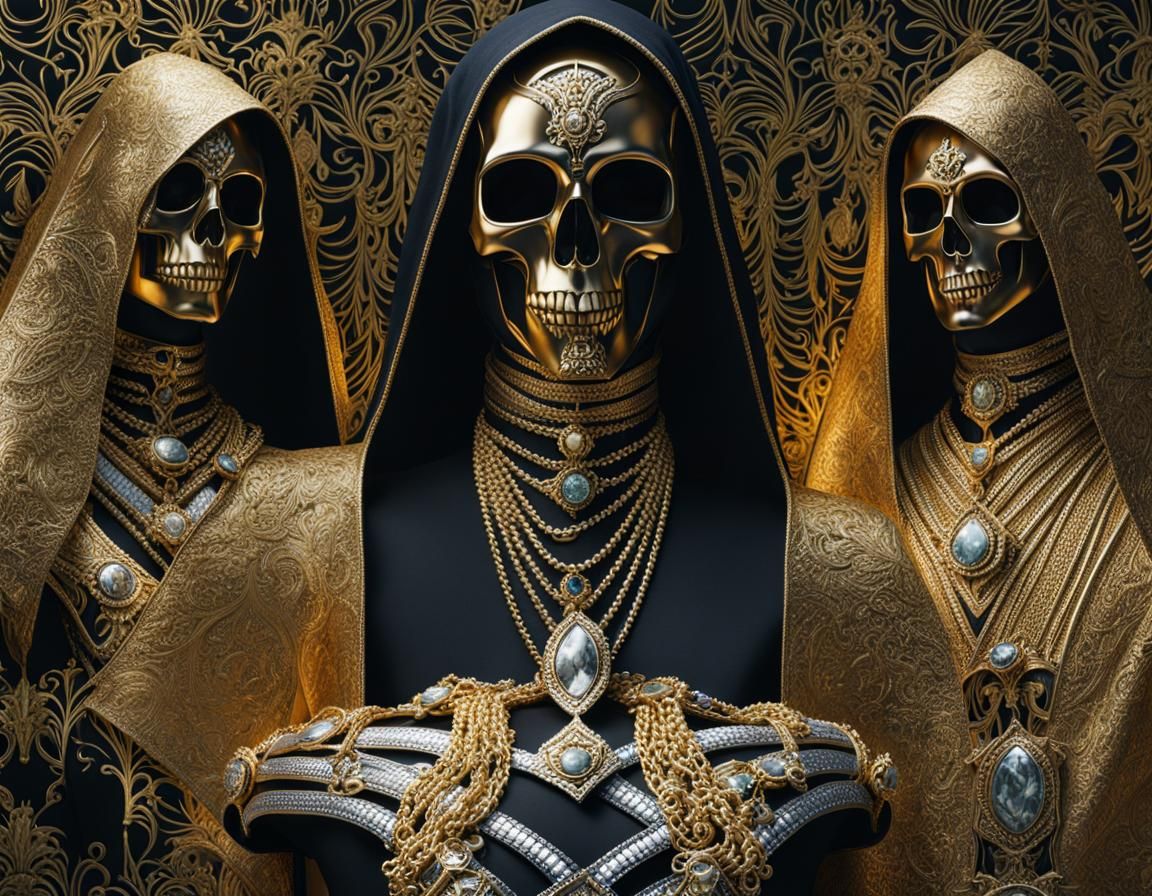 Gothic Skeleton King with Sensual Queens