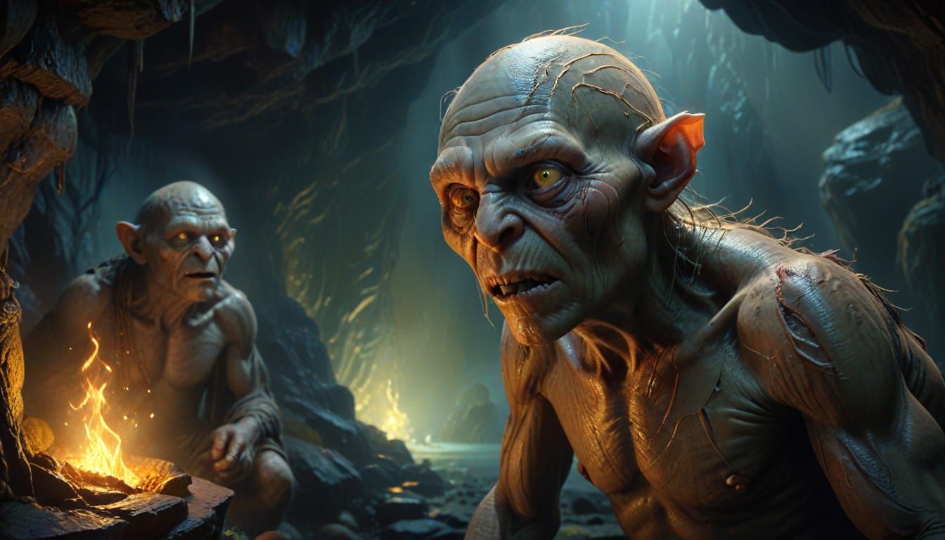 Golum's Soliloquy: A Fantasy Oil Painting