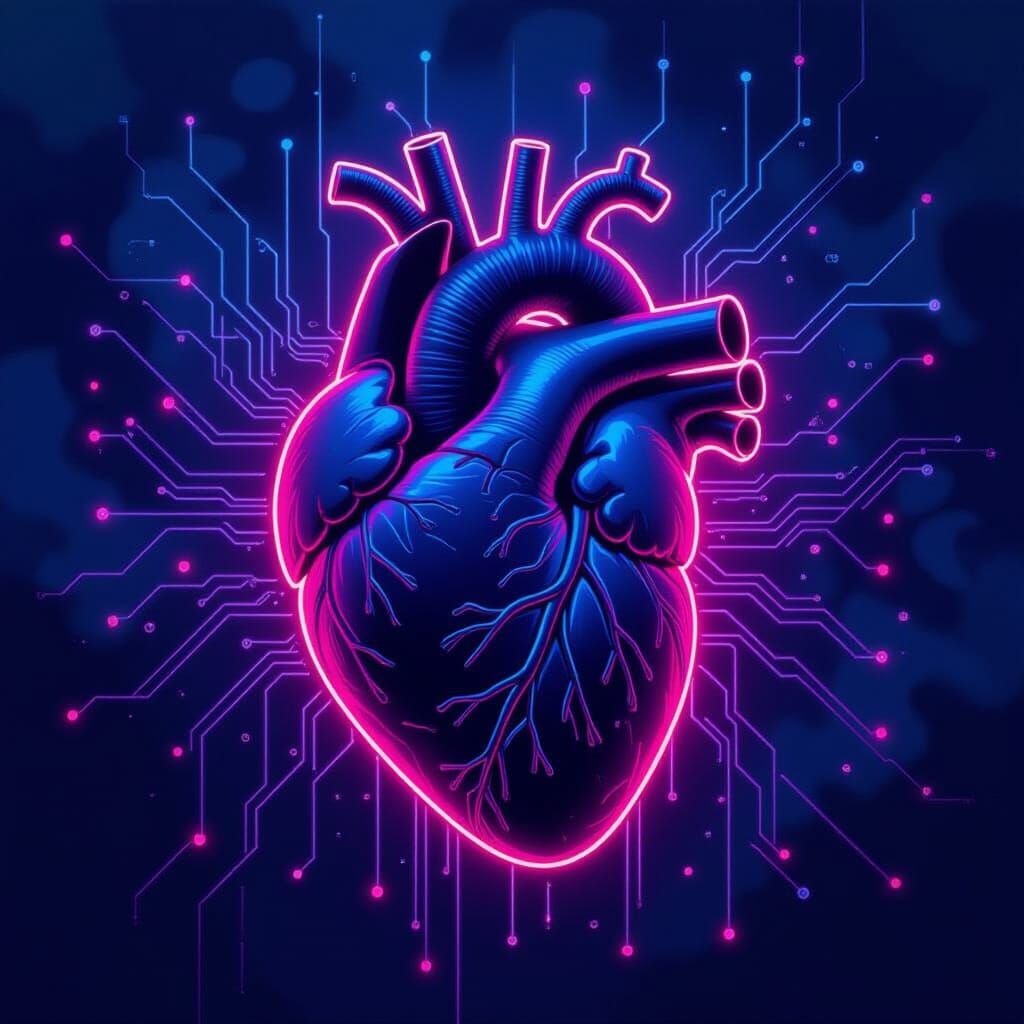 Pulsating Neon Heart in Dark Fantasy Style