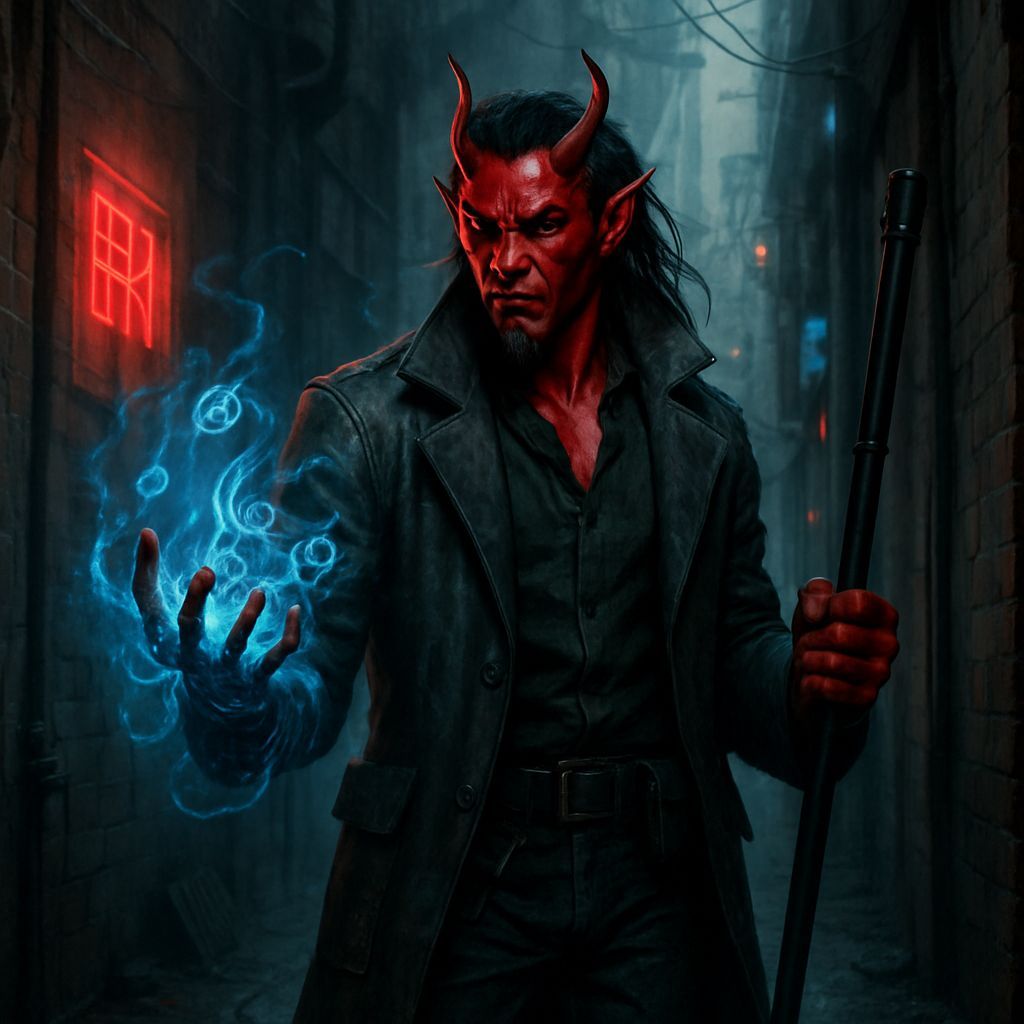 Shadowrun Oni Spellcaster in Cyberpunk Alley
