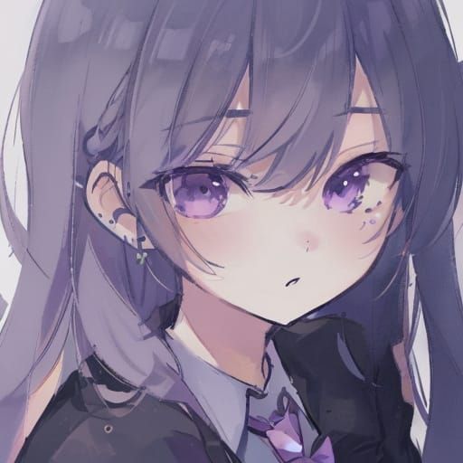 Anime-Inspired Portrait of a Girl with Dark Purple Hair