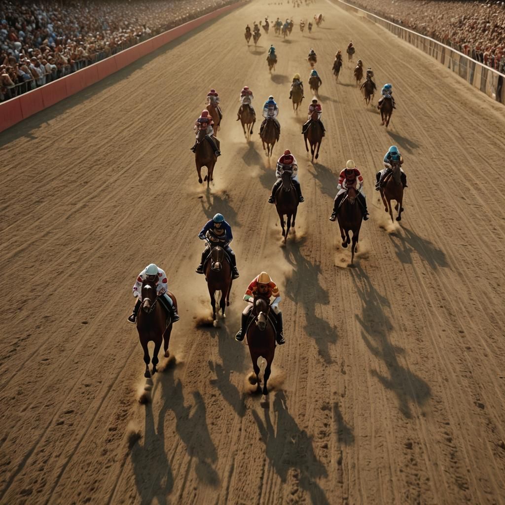 Dynamic Horse Race in Stadium: Cinematic Film Still