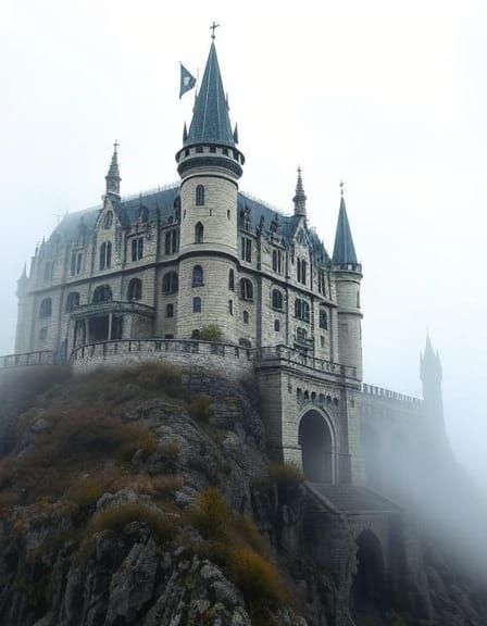 Mystical Gothic Castle on a Misty Hill