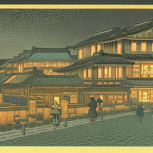 Shin-hanga Style Village Landscape in 8k Resolution