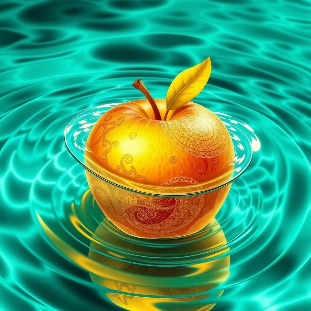 Golden Apple in Fractal Turquoise Water