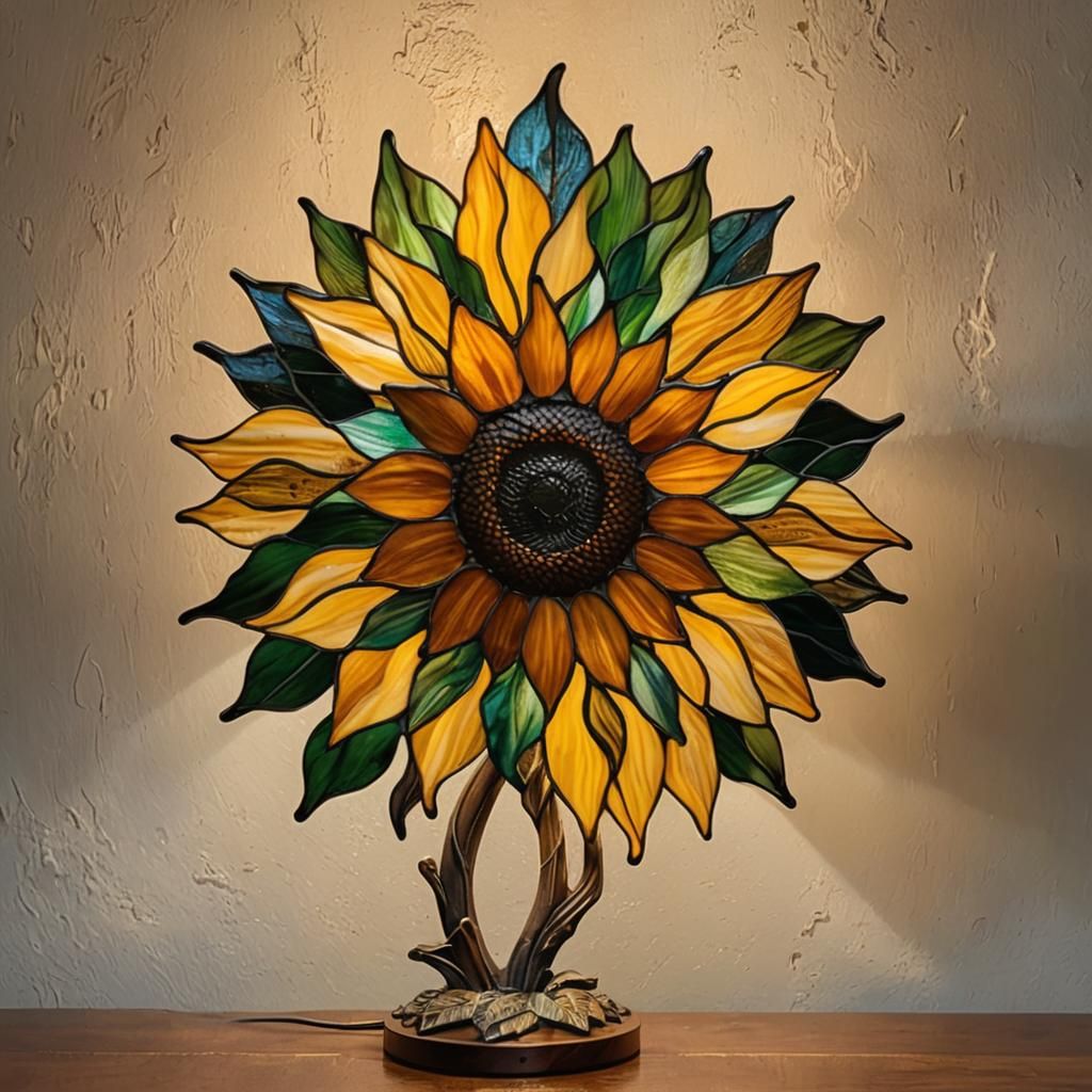 Stained Glass Sunflower Lamp Radiating Warmth