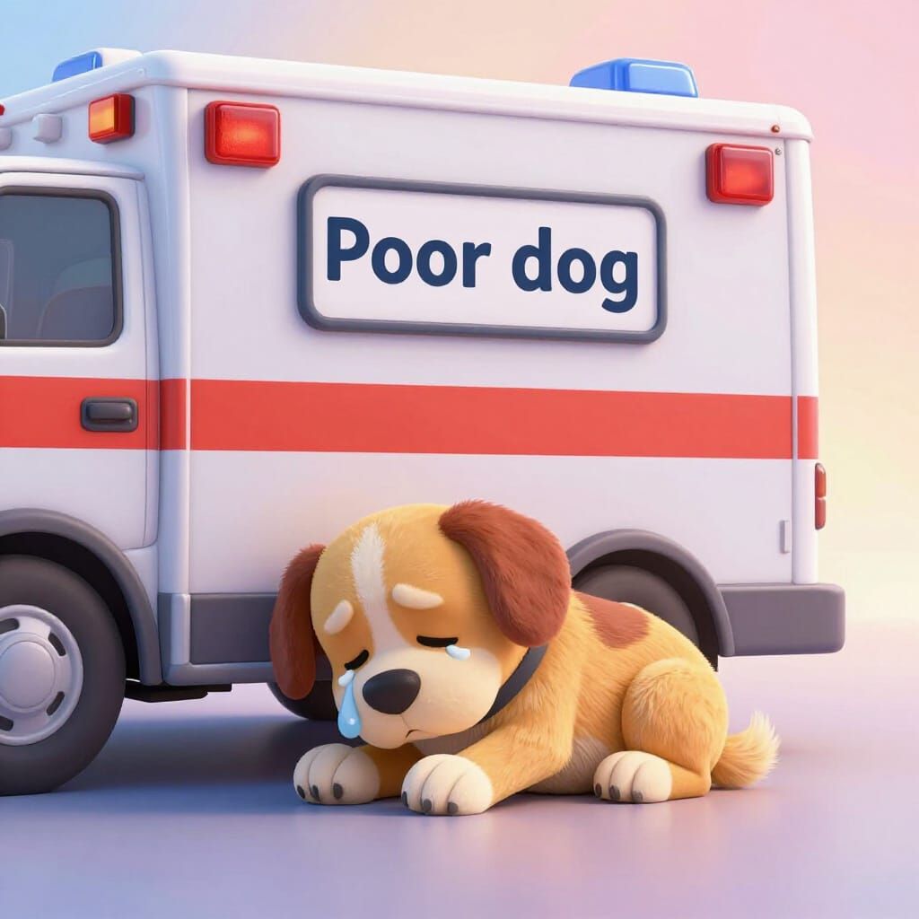Sad Dog in Ambulance Seeking Medical Help
