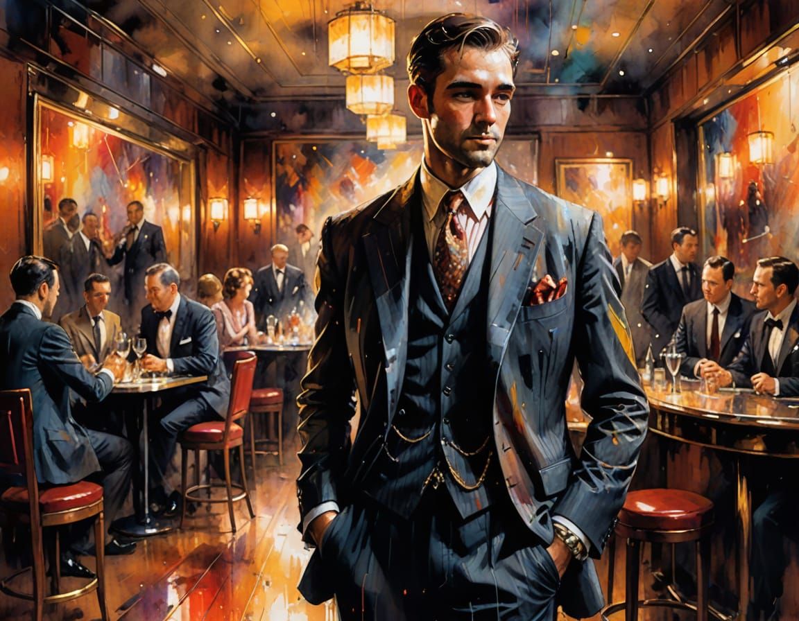 Elegant Jazz Club Figure in Watercolor Style