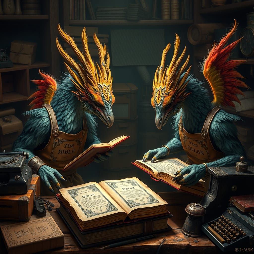 Furry Gryphons Craft Luxury Bibles and Qurans in Steampunk C...