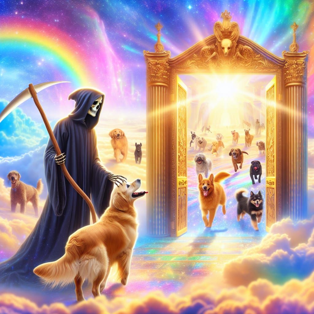 Grim Reaper Guides Dog to Celestial Paradise