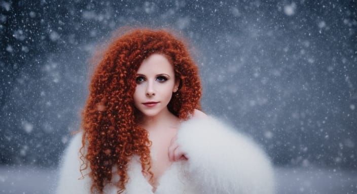 Portrait of Redhead in Snowy Landscape