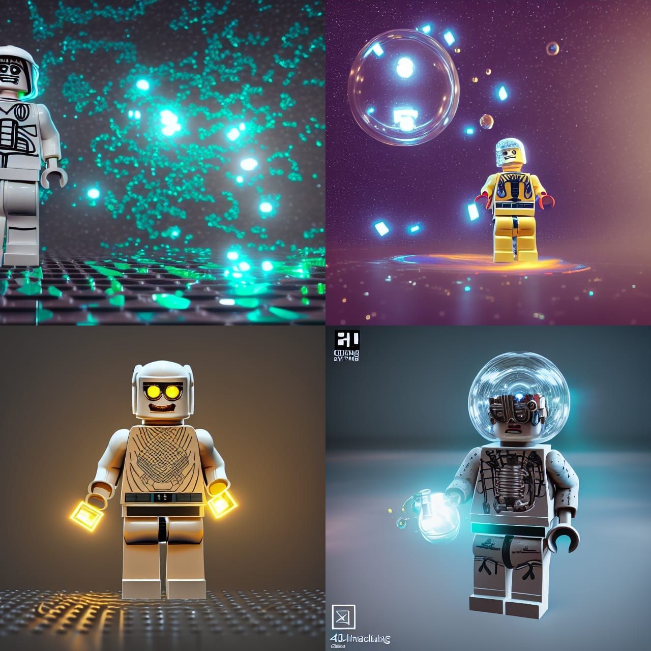 Robotic LEGO Minifigure in Space: 3D Render