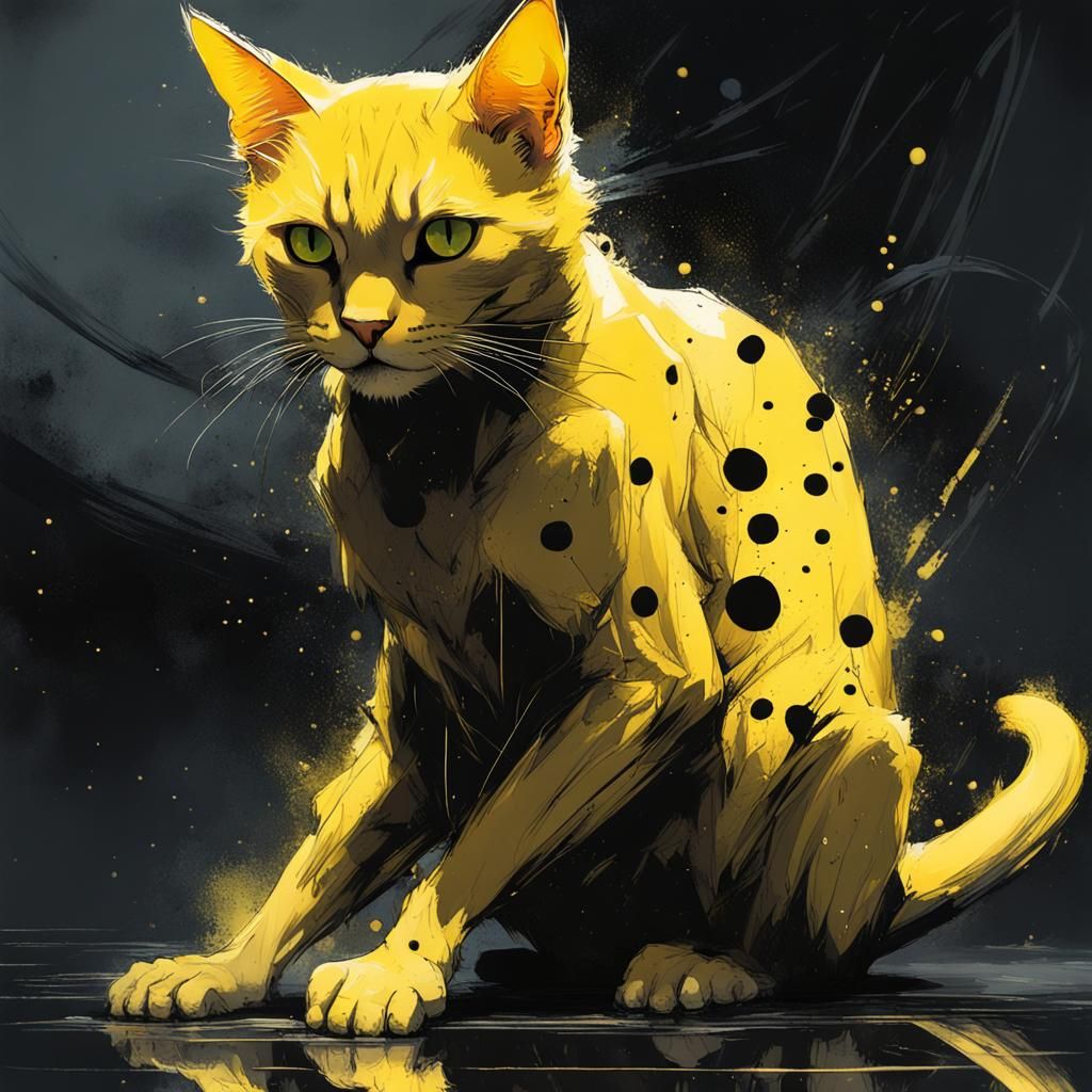 Creepy Yellow Cat Touches Black Hole