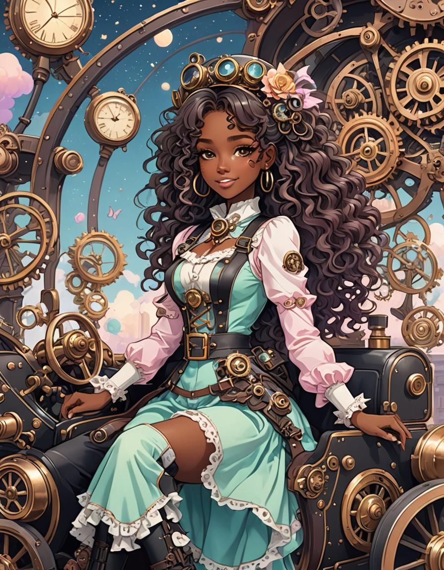 Cute Steampunk Girl in Anime Style Illustration