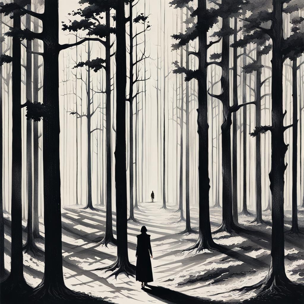 Mysterious Woman in Forest: Watercolor by Keiko Tanabe