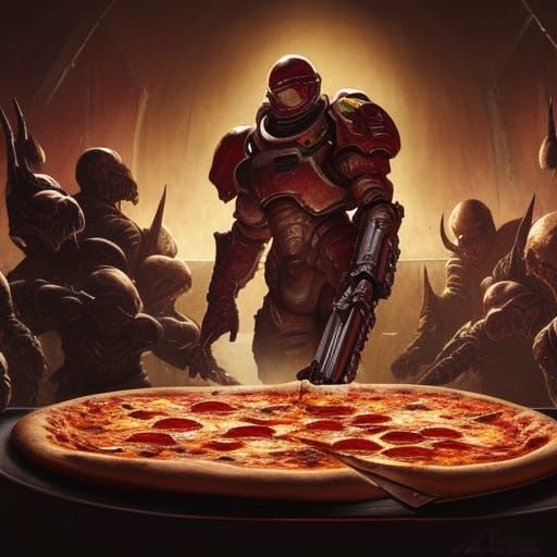 Doom Slayer's Pizza: Dark Fantasy Concept Art