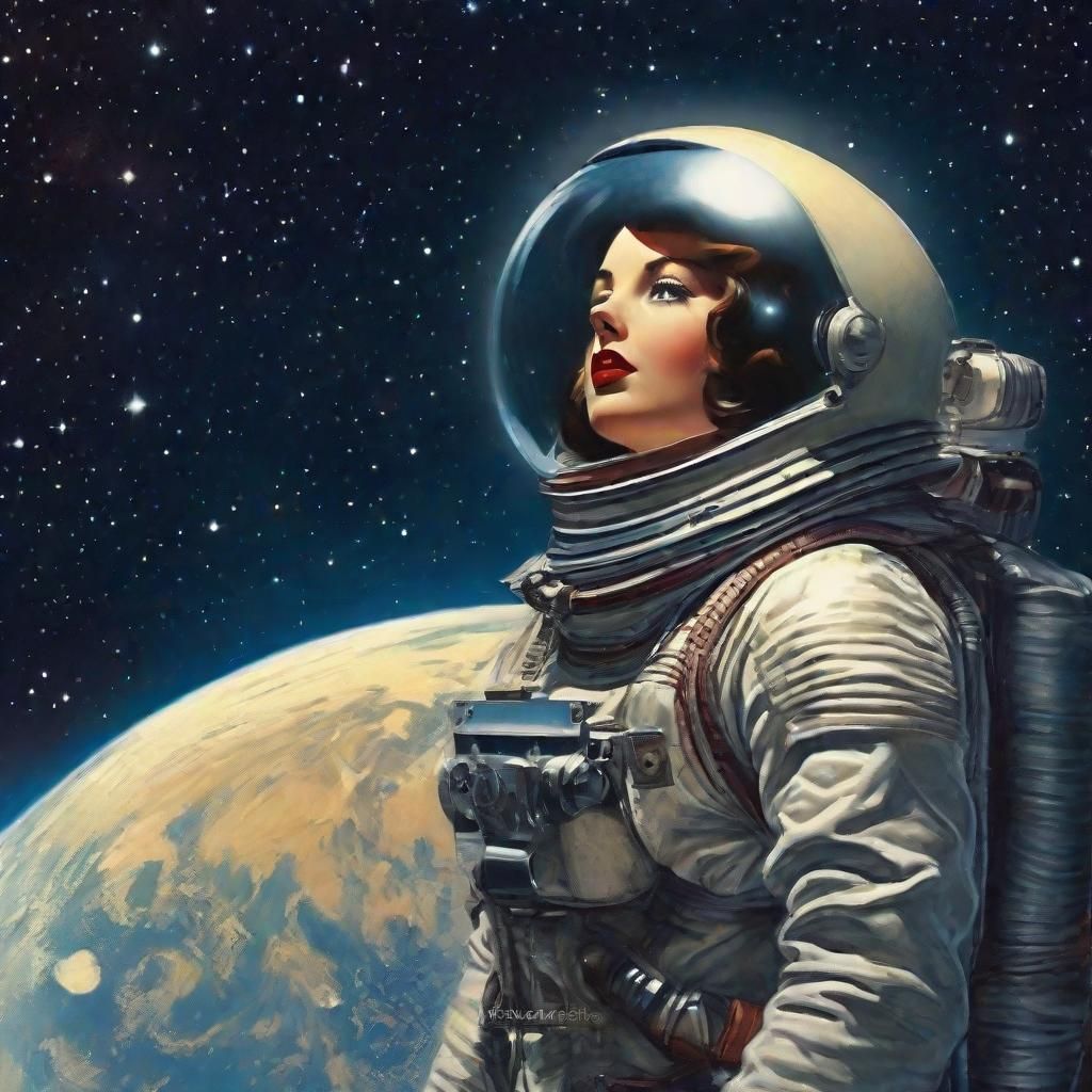 Retro Sci-Fi Space Girl in Spacesuit