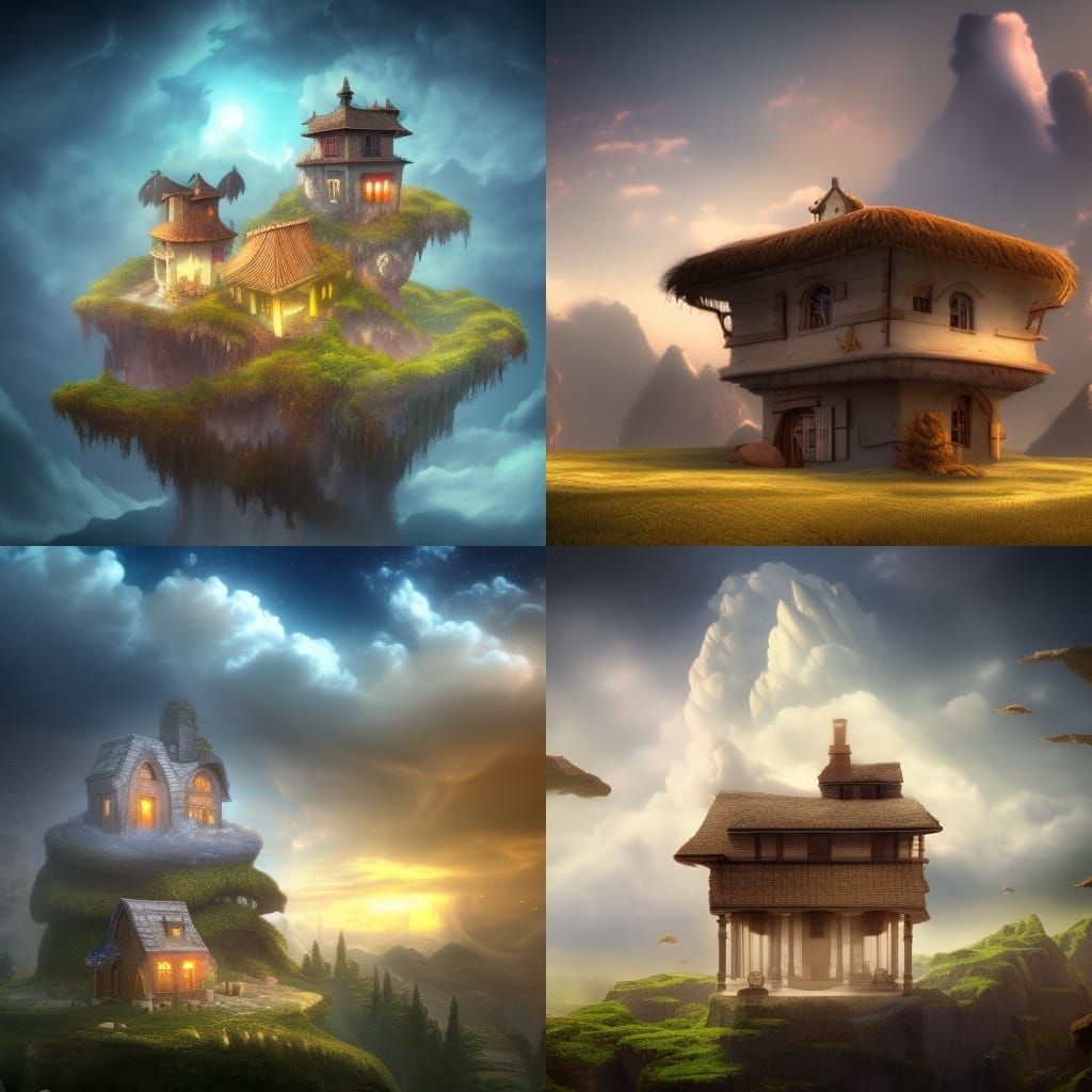House Atop Cloud: Detailed Fantasy Concept Art