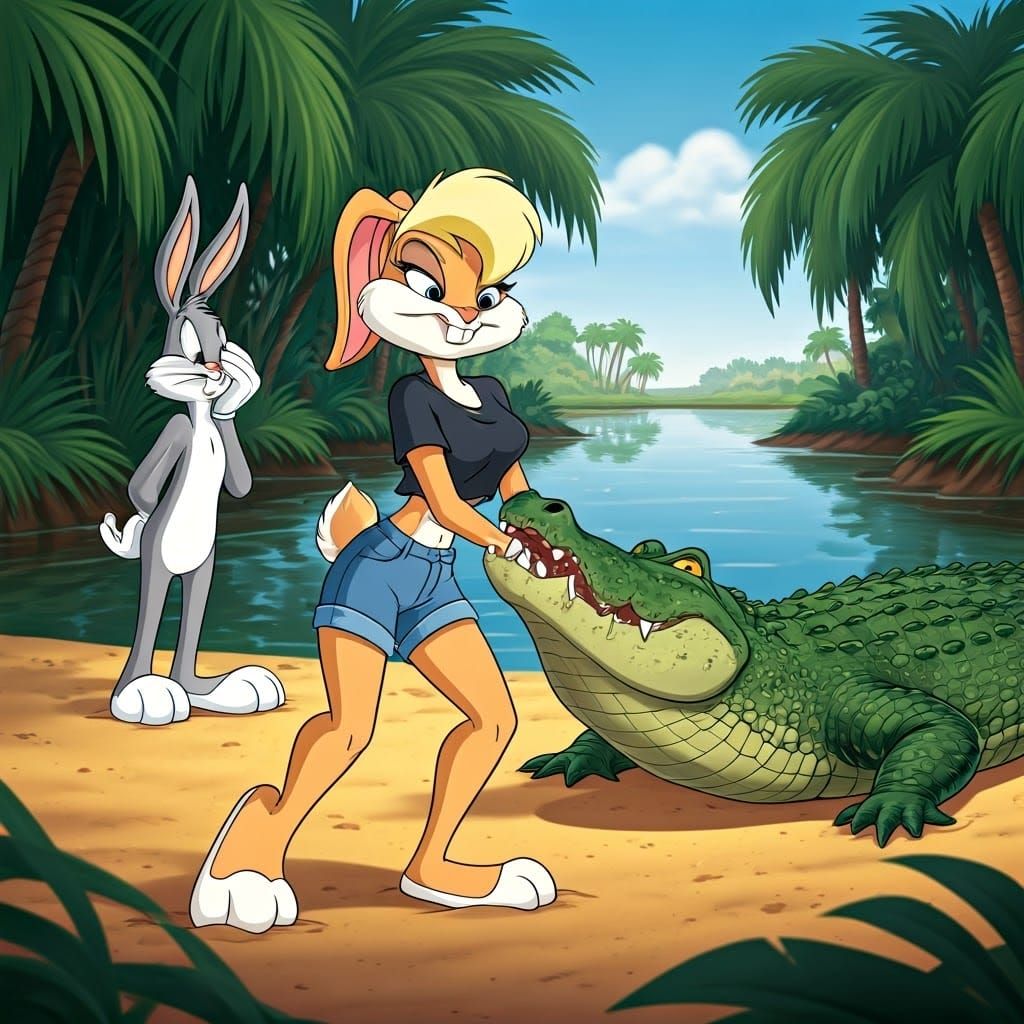 Lola Bunny Battles Alligator in Florida Swamp