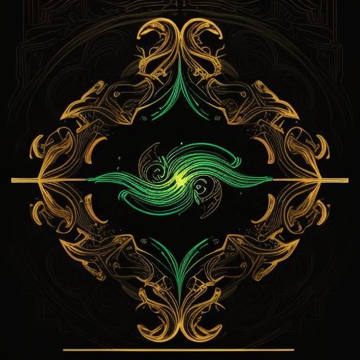 Golden Calligraphy Swirls in Retro-Futuristic Neon World