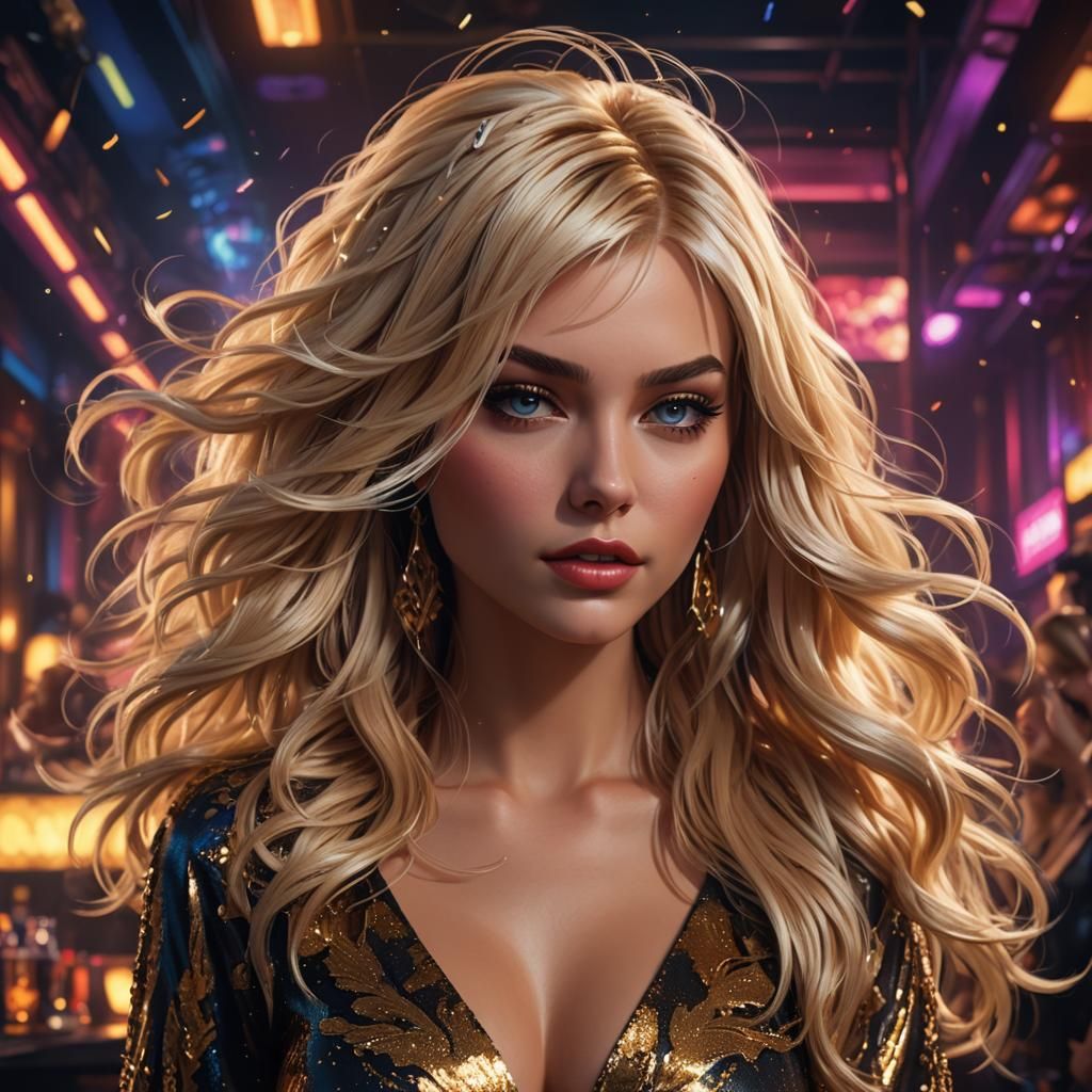 Blonde in Nightclub: Detailed Matte Painting