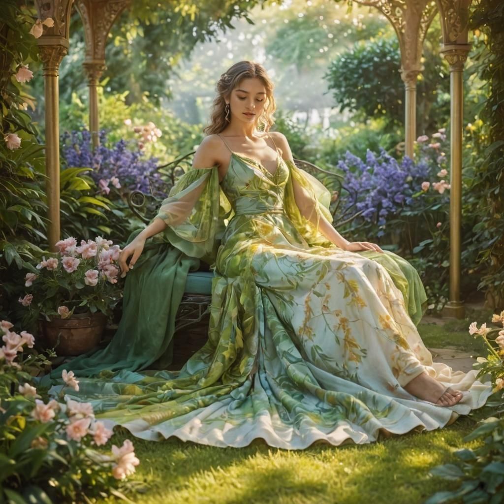 Renaissance Summer Personified in Surreal Garden Gazebo