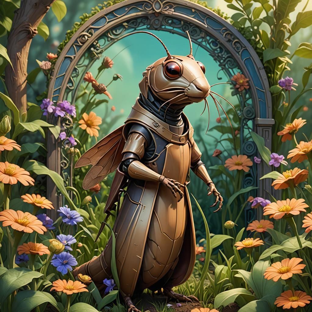 Art Nouveau Portrait of Lady Mole Cricket in Garden