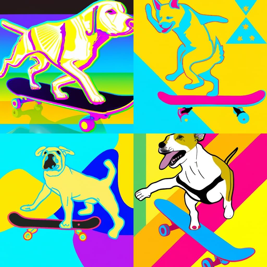 Dog Rides Skateboard in Pop Art Style