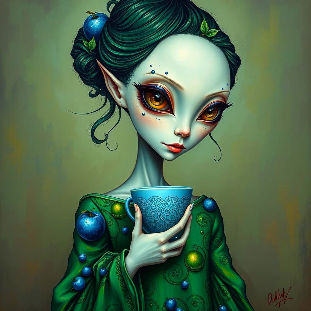 Alien Goddess in Vibrant Neo-Impressionist Oil Painting