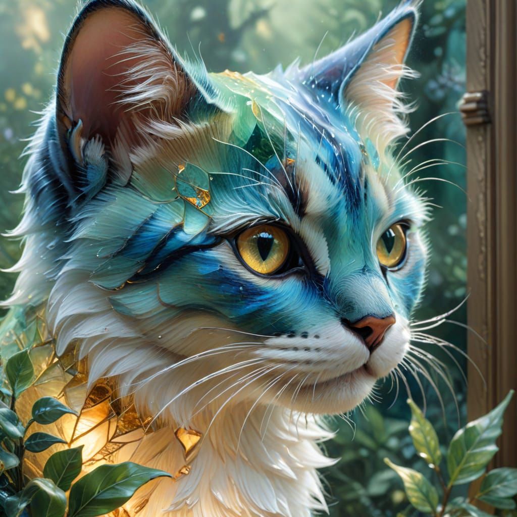 Stained Glass Kitten in Ethereal Fantasy Mist