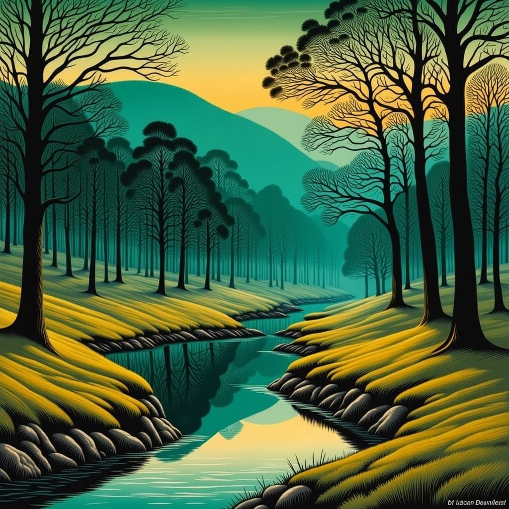 Surreal Carved World Landscape Illustration