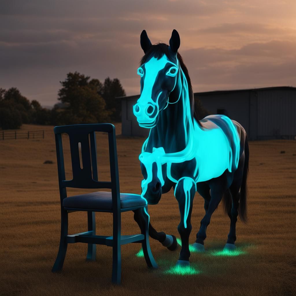 Surreal Horse and Chair with a Glowing Face