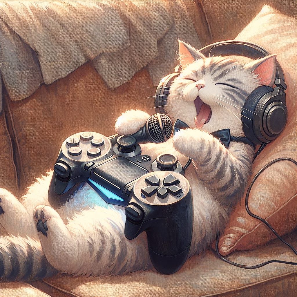 Cozy Cat Gamer in Anime Style