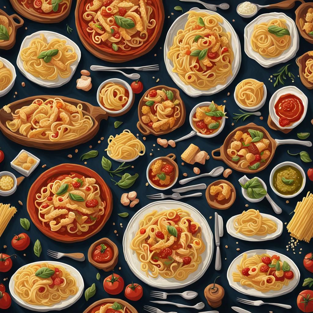 Delicious Pasta Illustrations in Detailed Matte Style