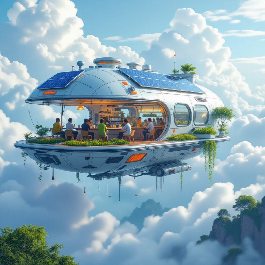 Floating Eco-Cafe in the Clouds: A Futuristic Vision