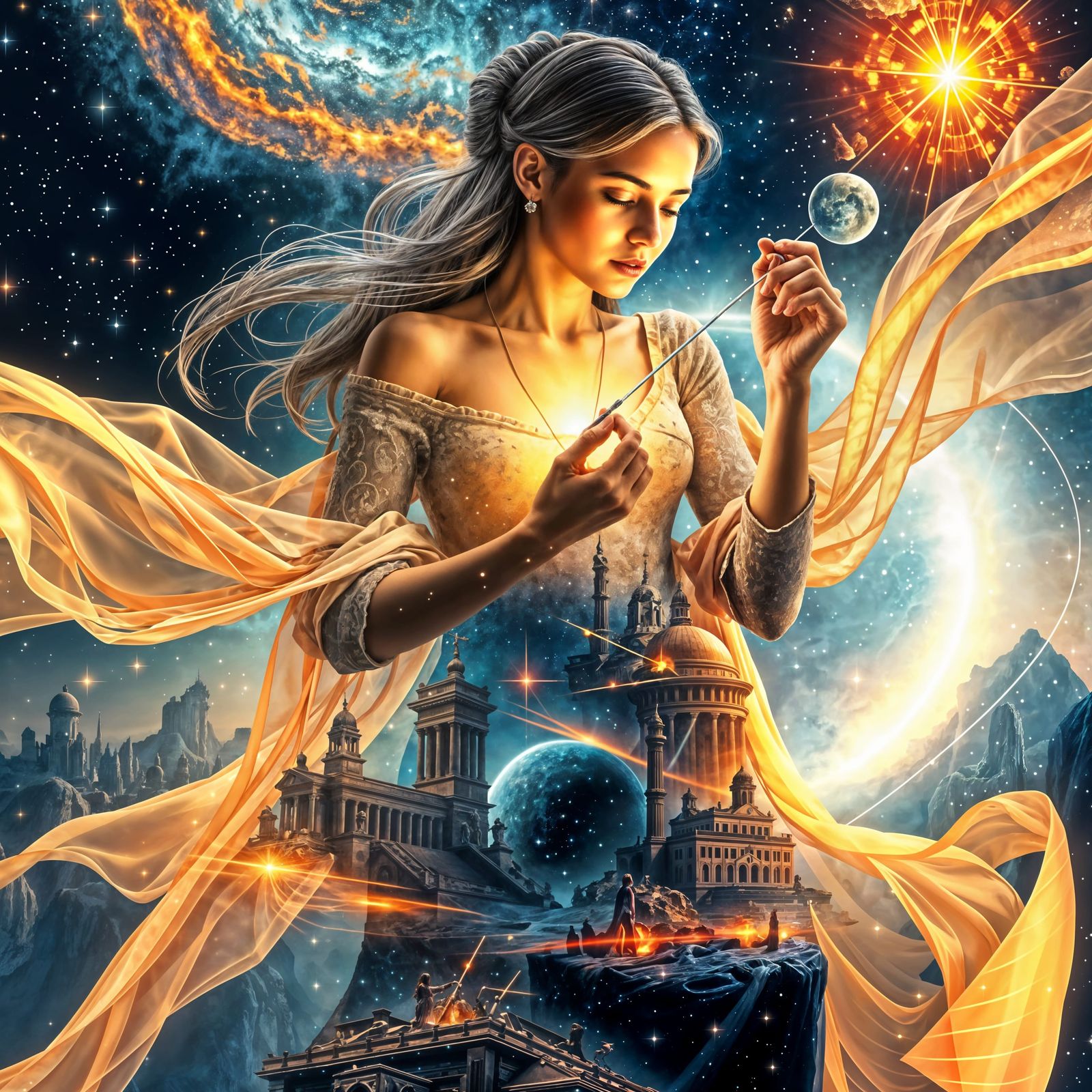 Quantum threads of eternal glow, the seams of existence ever they sew