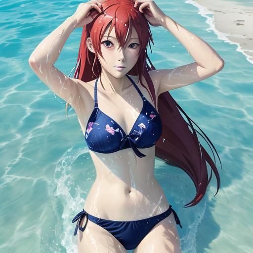 Anime Girl on Beach After Swimming