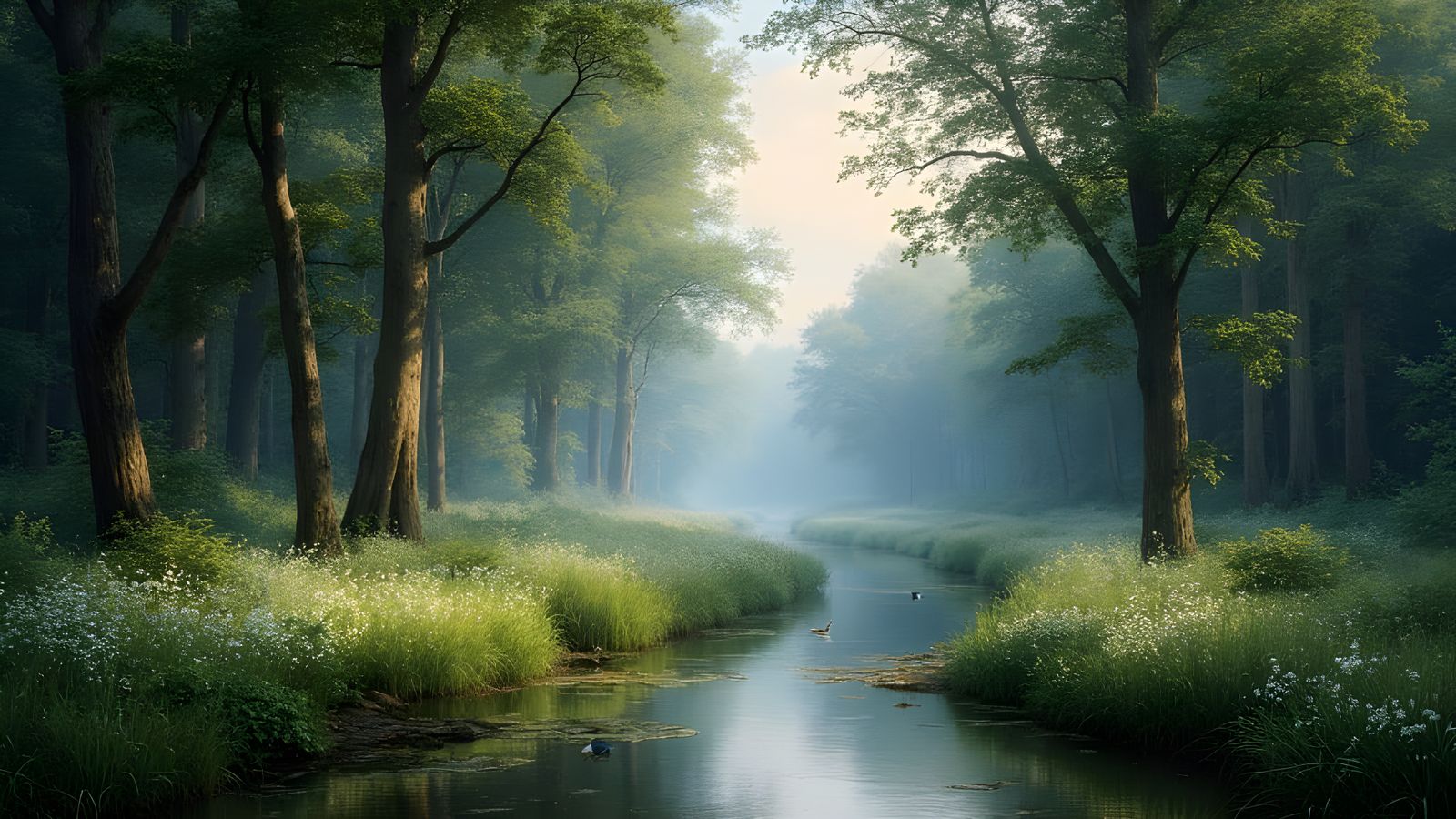 Vibrant Forest Landscape in 19th-Century Realism Style