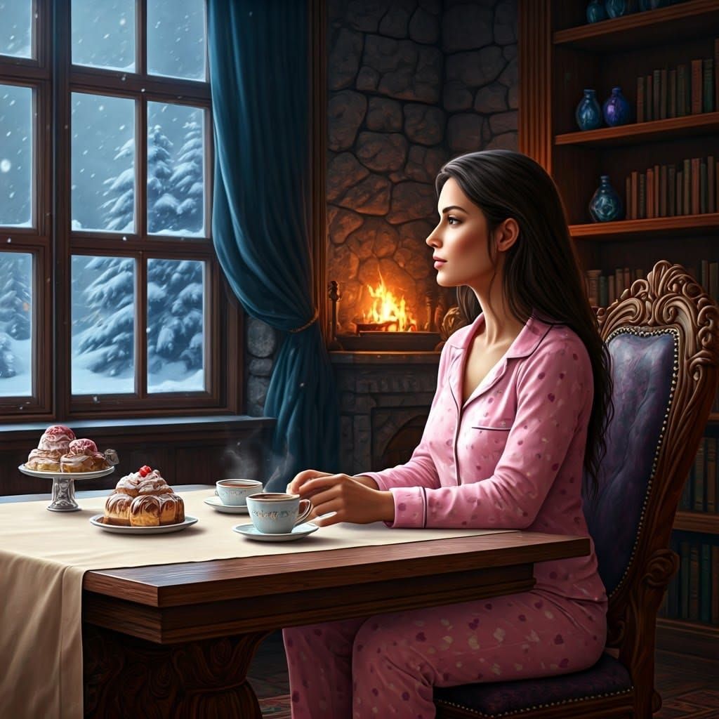 Elegant Woman Lost in Winter Snowstorm