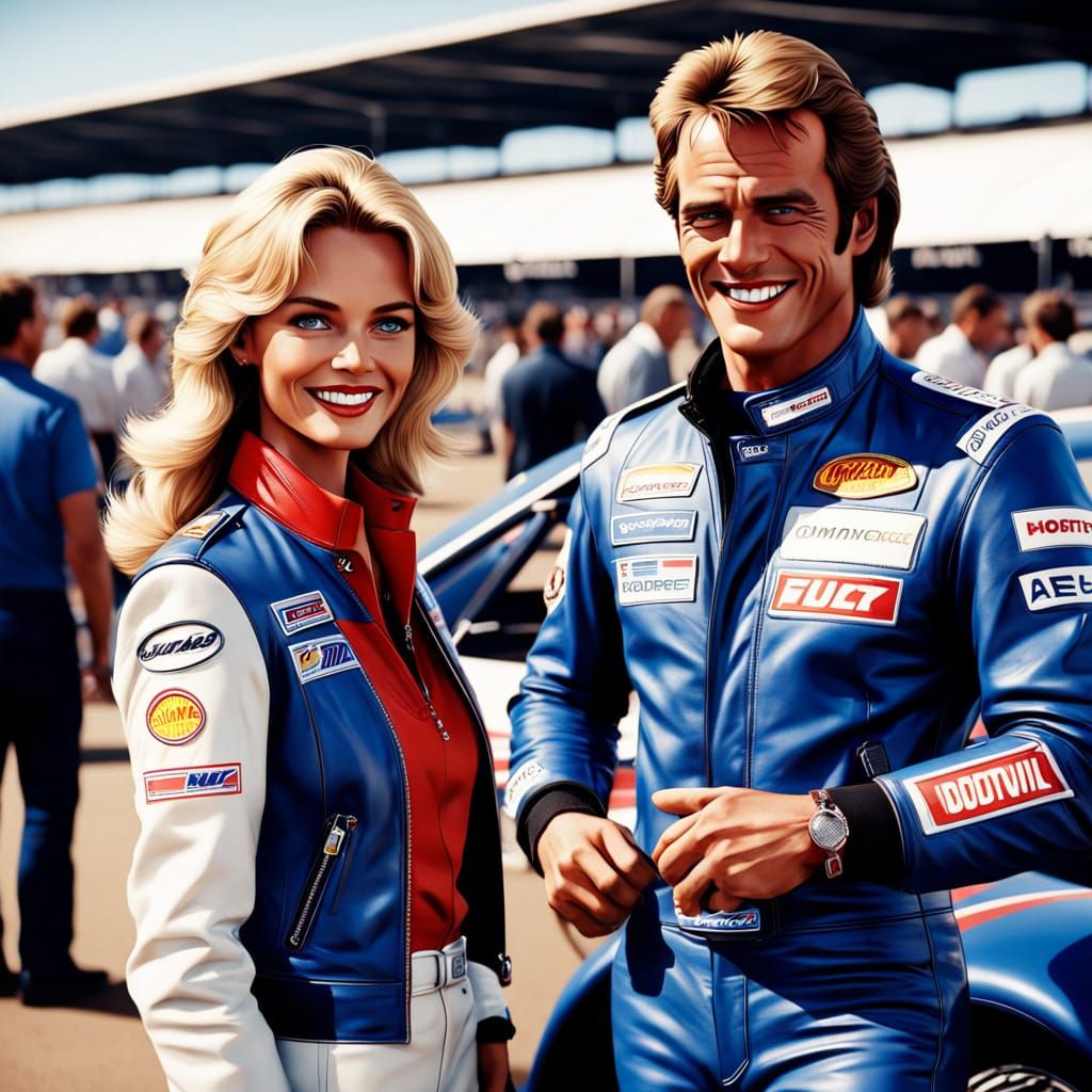 Retro 70s Comic Art Illustration of a Race Car Scene