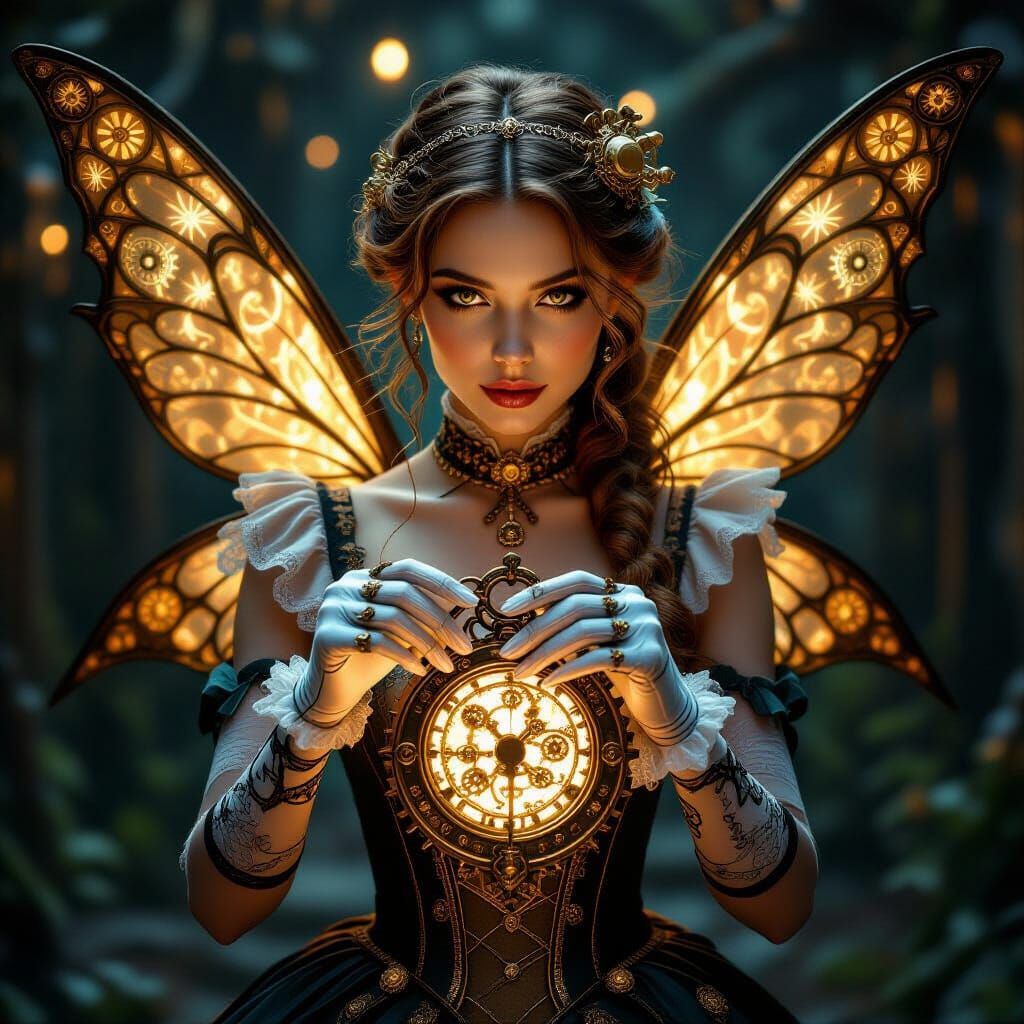 Steampunk Fairy and Magical Lock with Celtic Runes