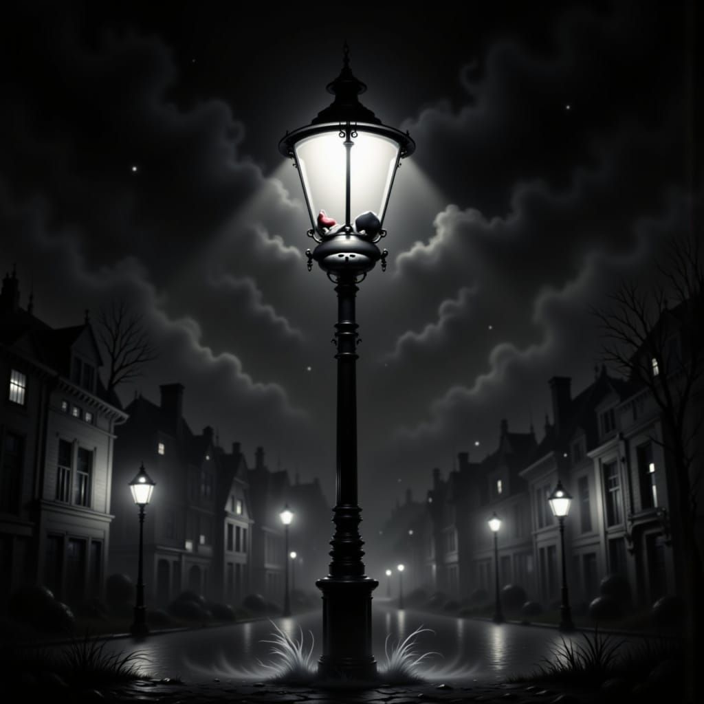 Grumpy Streetlamp's Night Watch in Film Noir Style