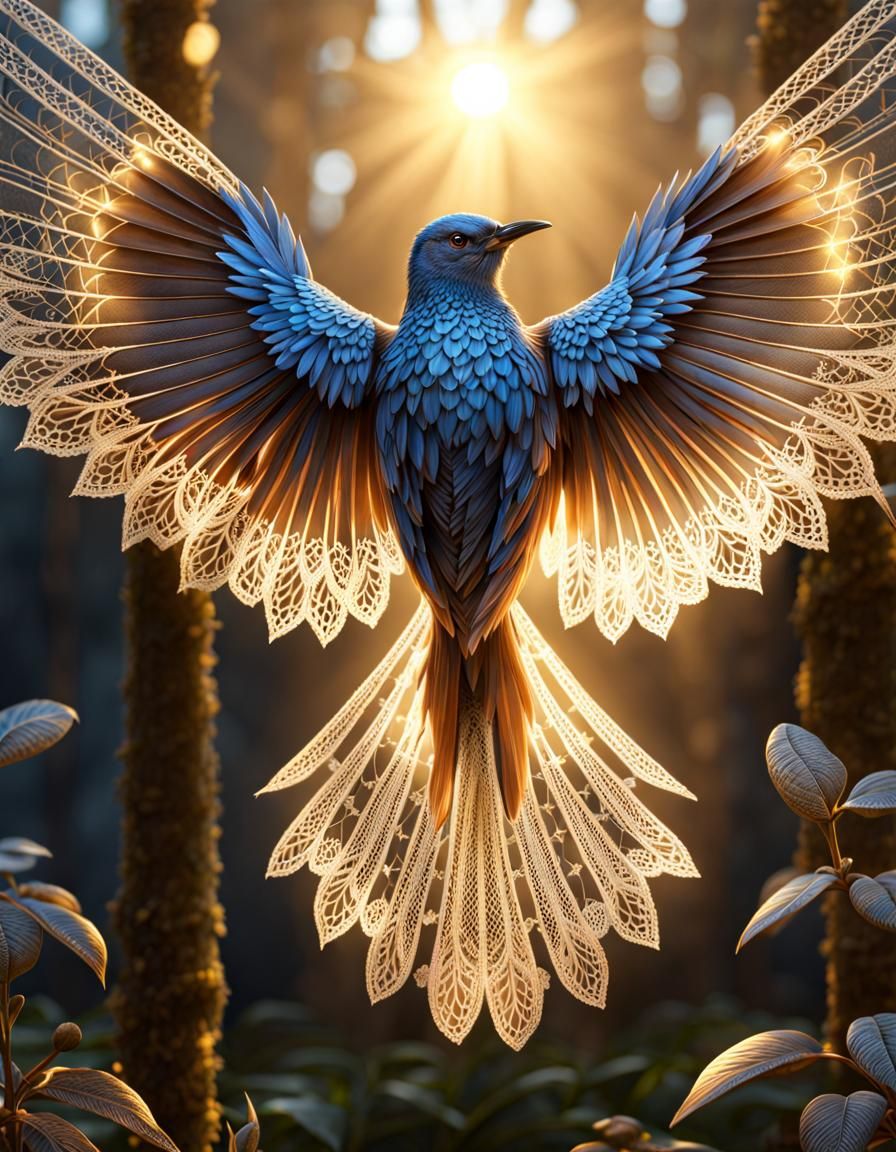 Lace Bird with Wings Spread: Fantasy Art