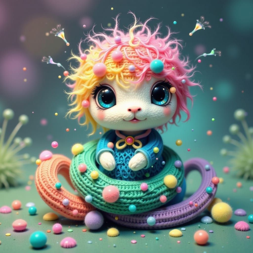 Pastel Yarn Snake in Whimsical Style
