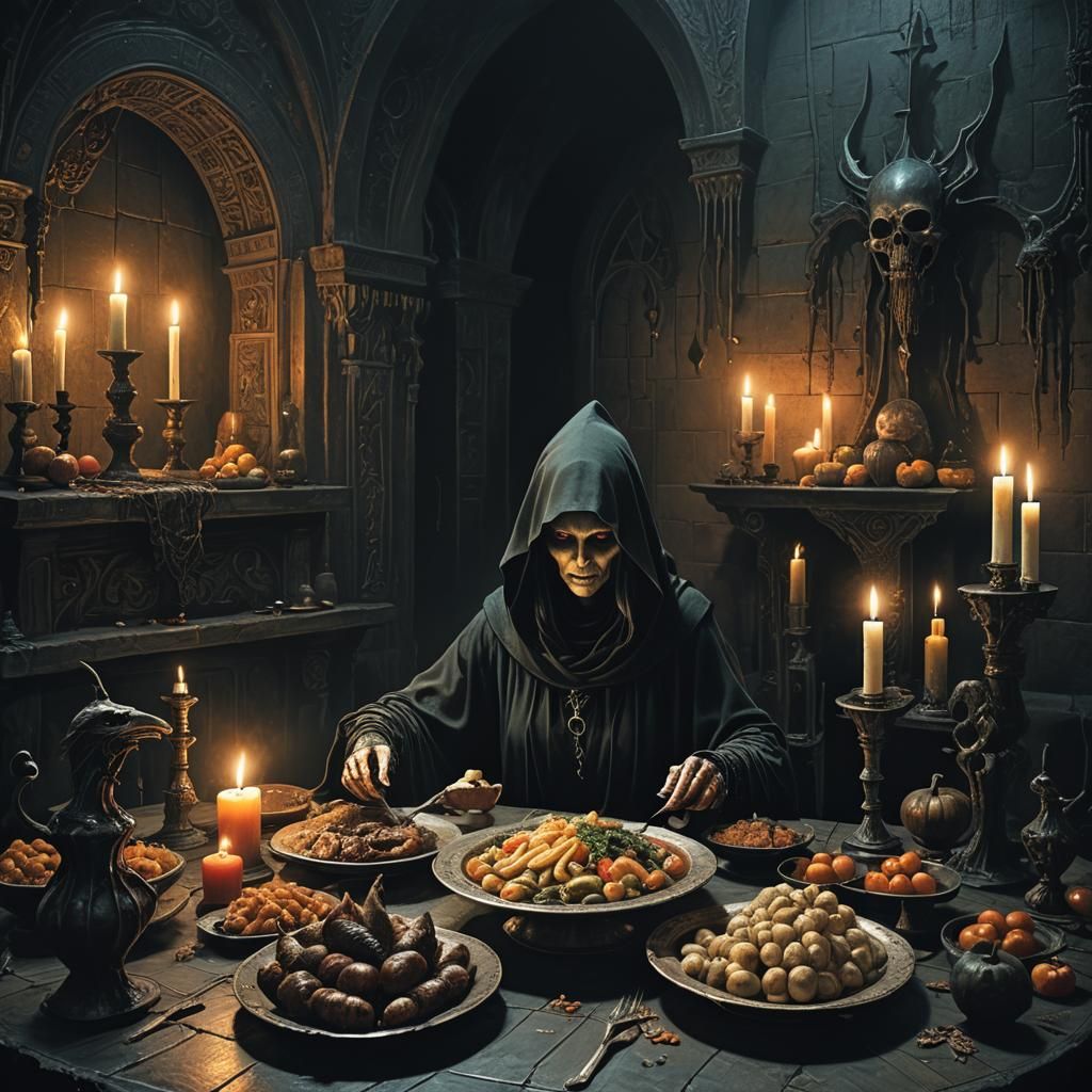 Dark Fantasy Witch Serves Eerie Food