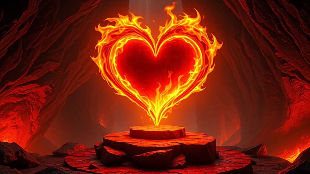 Burning Heart in Magma Cavern: a Fantasy Render