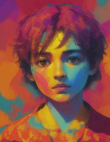 Geometric Boy in Golden Light: Digital Art